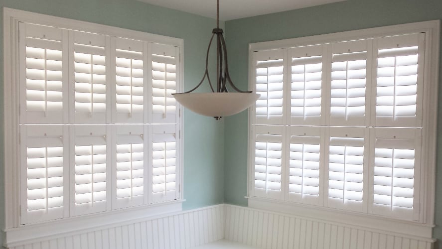 Plantation shutters in a dining room